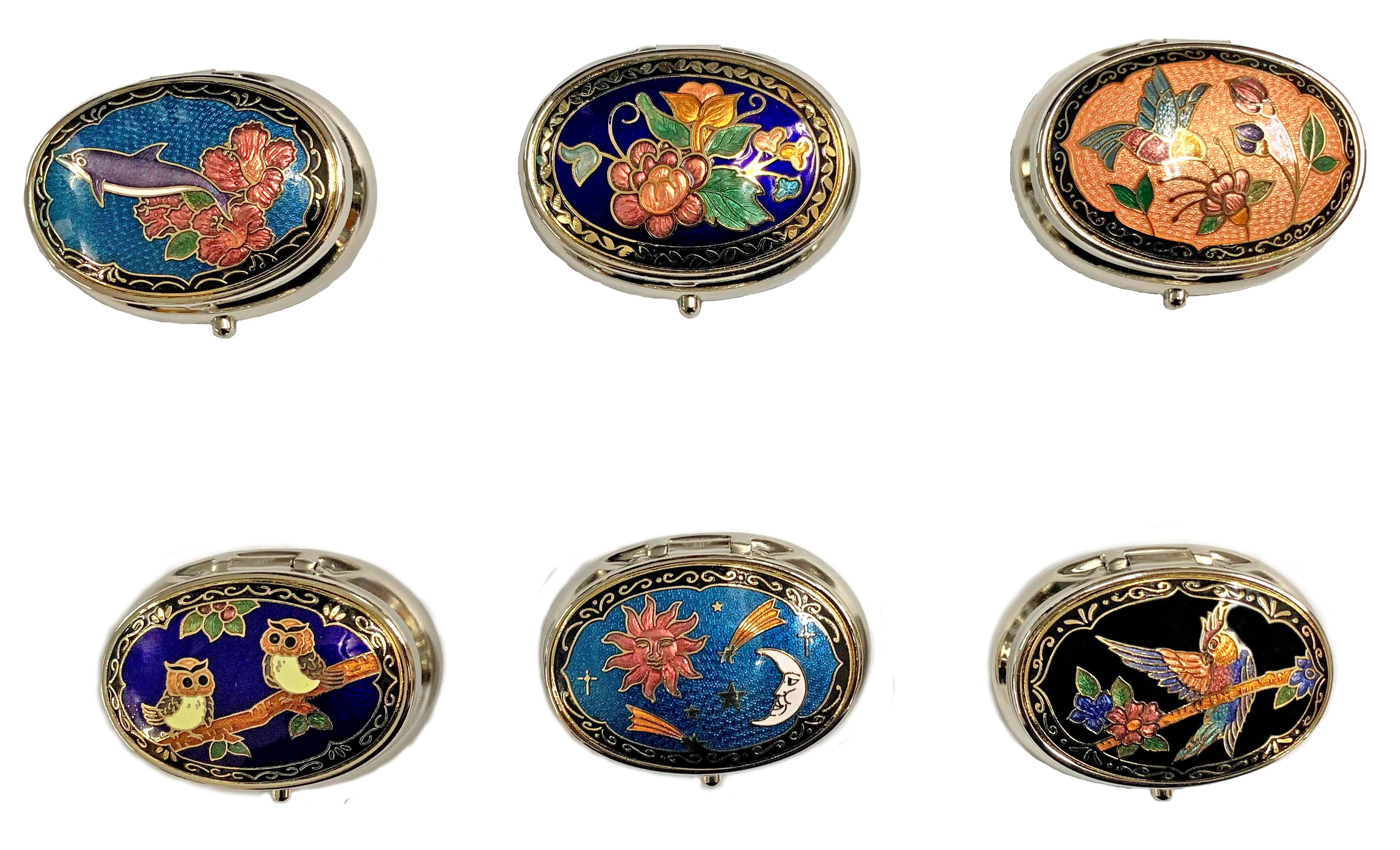 Oval-shaped enamel pill box